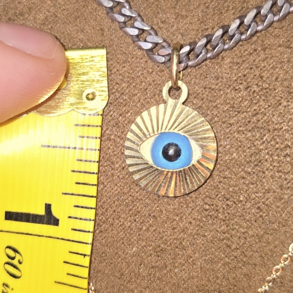 10K Solid Yellow Gold and Blue Evil Eye Pendant
